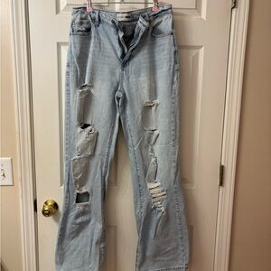 Fashion Nova Light Blue Distressed Wide Leg Jeans
